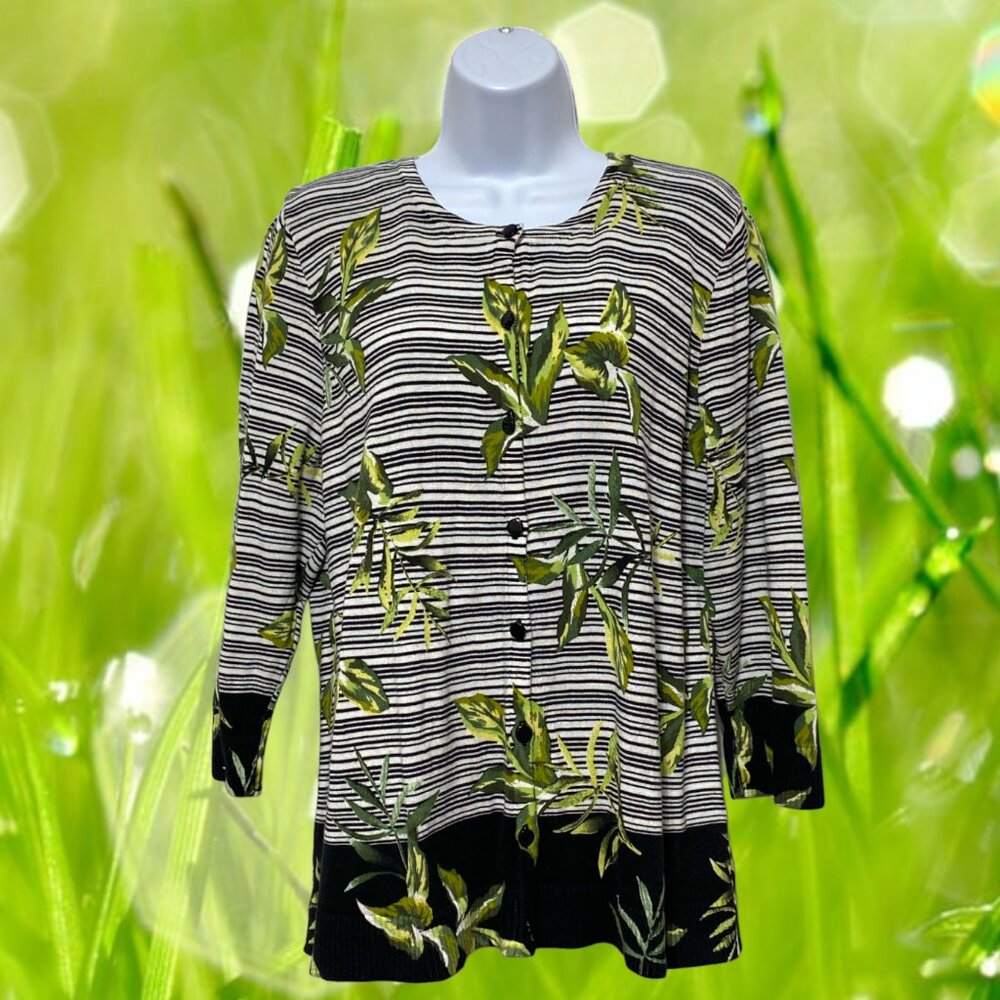 Christopher & Banks-Women's Large Button Sweater Cotton Multi-Color Half Sleeve